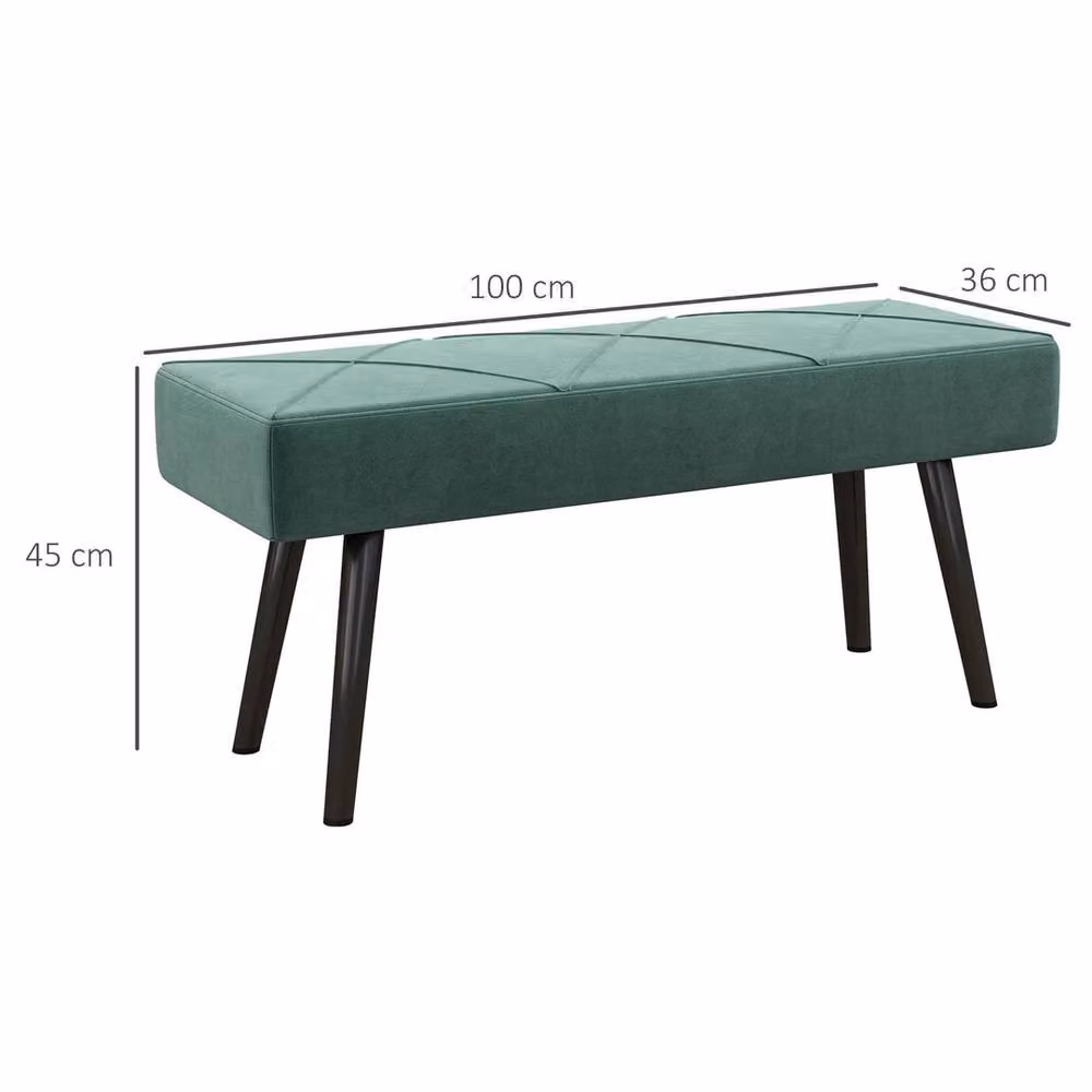 NESTLUNE Modern Upholstered Velvet End of Bed Bench in Green with Metal Legs, W: 100 cm, D: 50 cm – 2