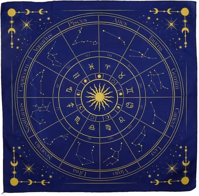 KDMD Zodiac Tarot Reading Cloth, Blue Polyester Mystical Tarot Mat, W x W: 75 x 75 cm