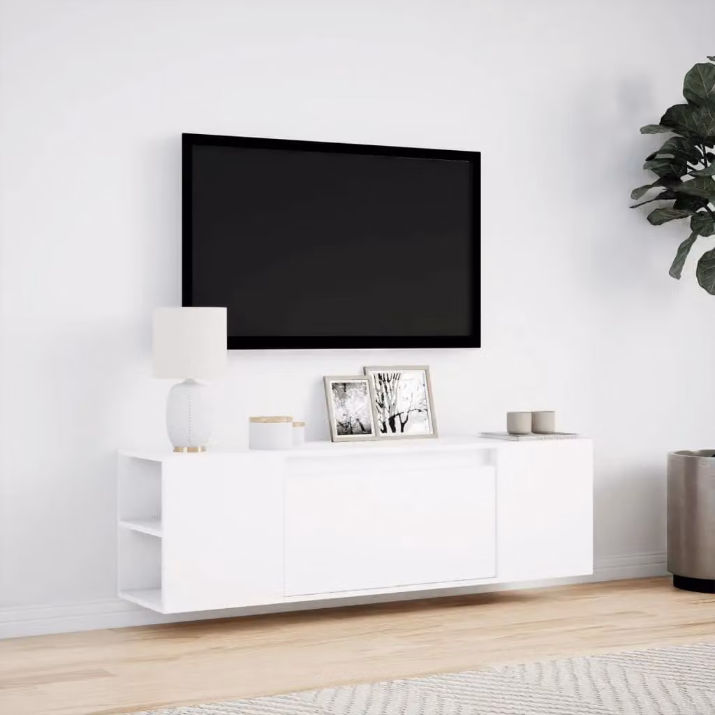 Berkfield Home Modern TV Wall Cabinet with LED Lights, White, W: 135 cm, D: 31 cm, H: 39.5 cm – 2