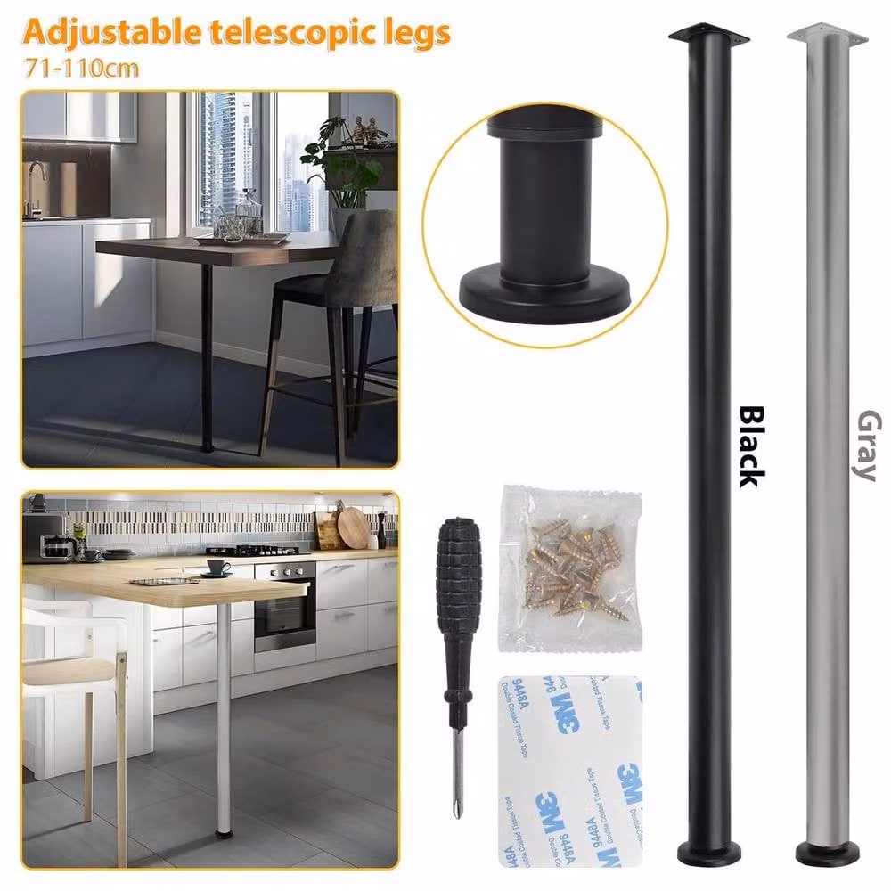 NESTLUNE 2-Piece Adjustable Grey Kitchen Worktop Desk and Breakfast Bar Table Legs, W: 1000 cm, D: 52 cm – 3