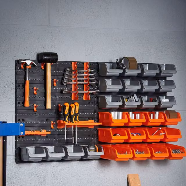 VonHaus 44 Piece Black Wall Mounted Plastic Pegboard Hook Set