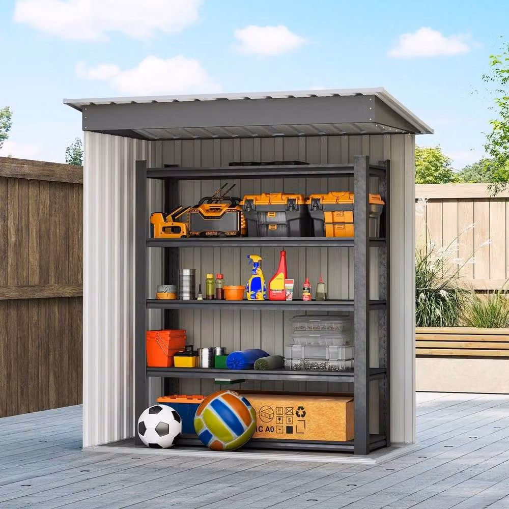SPETLEK Grey Metal Garden Storage Shed with Sliding Door and Sloped Roof – 3