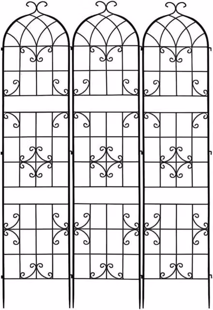 FLAVORA Heavy Duty Metal Garden Trellis Set of 3 Black Arch Top Panels for Climbers and Ornamental Support, H: 220 cm, W: 100 cm, D: 15 cm