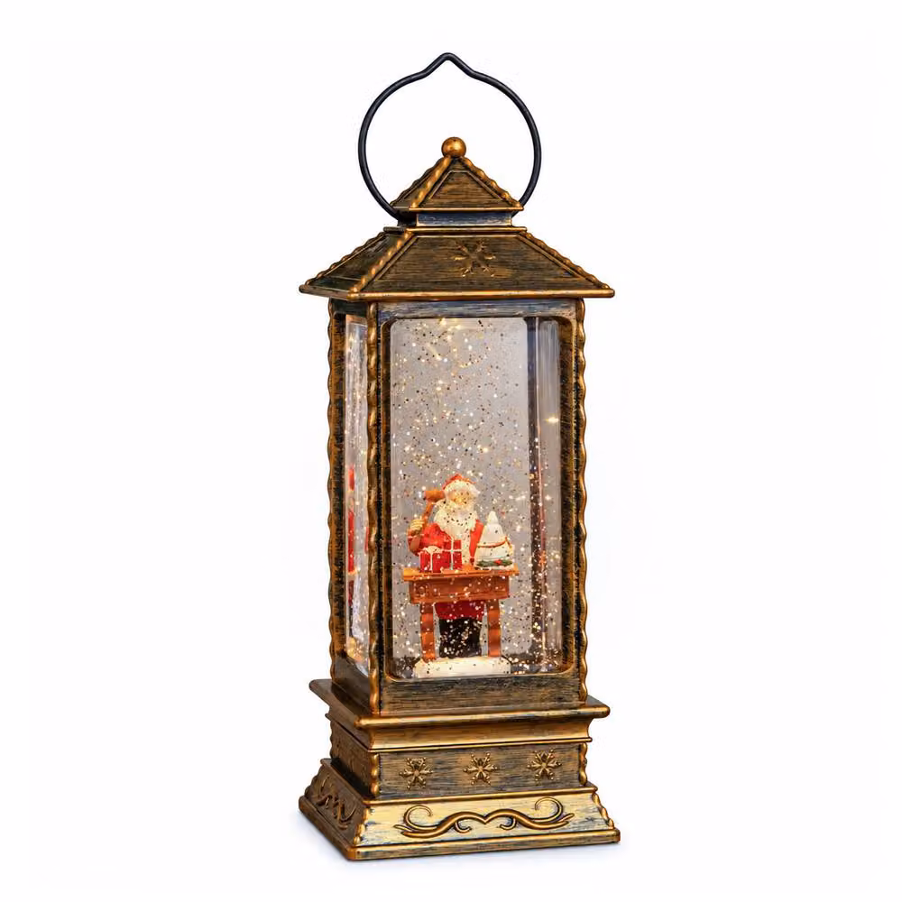 Samuel Alexander Gold Santa Workshop Christmas Water Spinner Lantern with LEDs, Height: 27 cm – 4