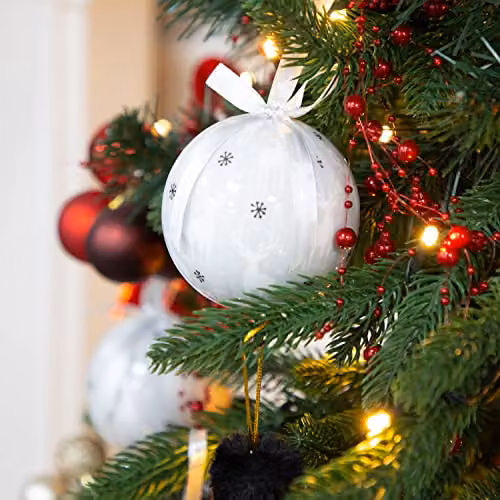 The Christmas Workshop Set of 14 Reindeer Christmas Baubles in White and Silver, Diameter: 7.5 cm – 5