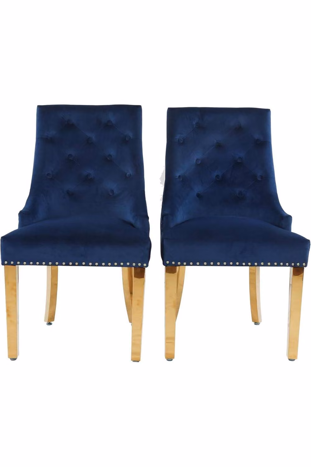 Hygrad Set of 2 Blue Velvet Upholstered Armless Dining Chairs with Gold Metal Legs – 2
