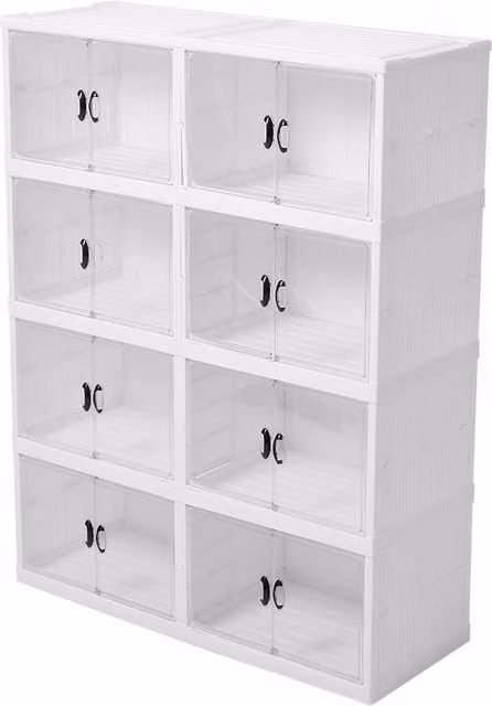 Livingandhome Multi-Tier Foldable Storage Box with Magnetic Doors, White and Transparent, W: 119 cm, H: 91 cm