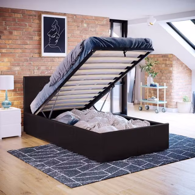 Vida Designs Lisbon Modern Faux Leather Ottoman Bed in Brown, W/D/H: 90 x 200 cm