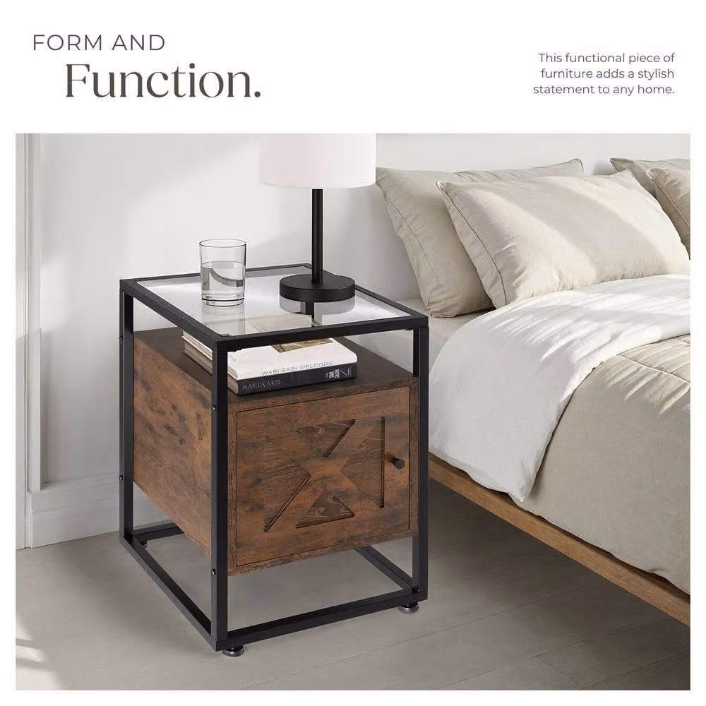 tectake Kidderminster Bedside Table with Shelf and Cupboard in Brown, W/D/H: 40 x 43 x 60.5 cm – 5