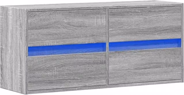 Berkfield Home TV Wall Cabinet with LED Lights in Grey Sonoma, W: 100 cm, D: 31 cm, H: 45 cm