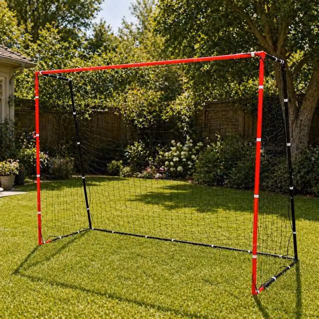 Rexco Steel Football Goal Posts with Outdoor Soccer Net in Black and Red