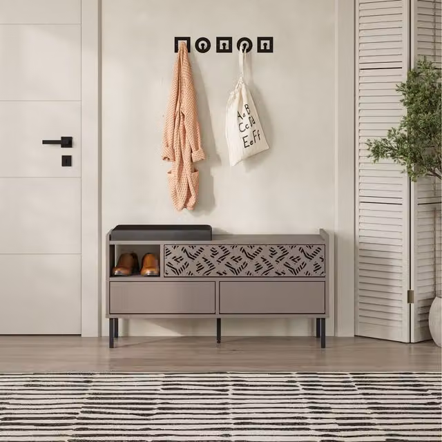 Decortie Modern Grey Fabric Shoe Rack for Hallways