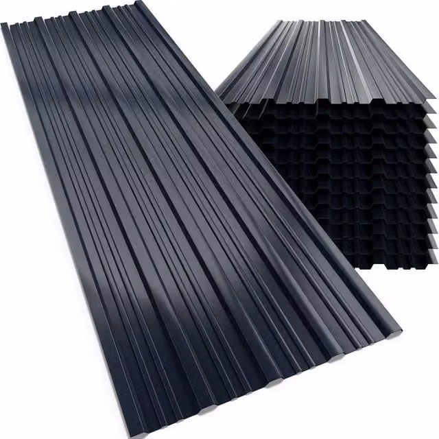 FLAVORA 12 Pack Corrugated Galvanised Metal Roofing Sheets in Black, W: 40 cm, H: 100 cm – 1