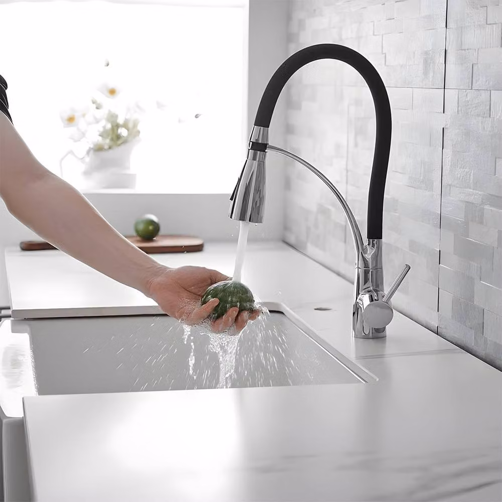 Heable Versatile Kitchen Tap with Pull Out Sprayer Shower Head in Silver Chrome – 4