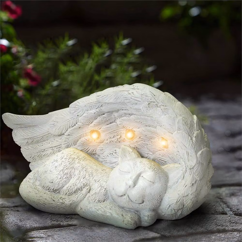 NESTLUNE Solar LED Lit Pet Cat Memorial Light in Grey – 3