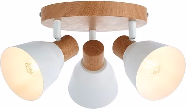 First Choice Lighting Lorel Adjustable LED Ceiling Spotlight in White and Wood Detail – 1