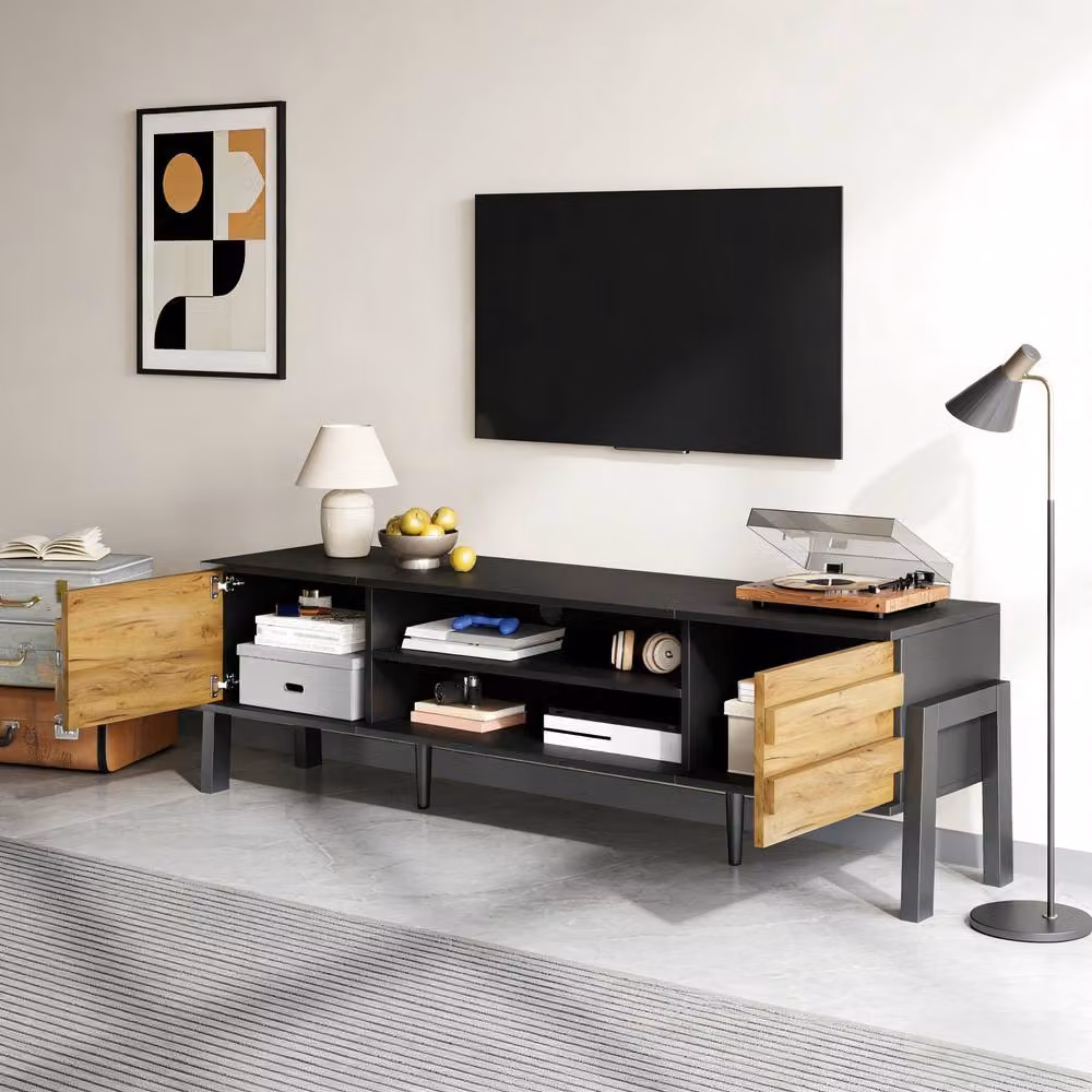 BTM Modern TV Cabinet and Storage Console with Open Shelves in Natural – 3