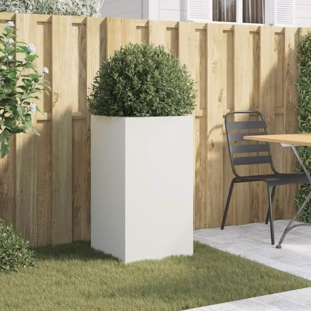 Berkfield Home Steel Planter Tub, White, W: 42 cm, D: 38 cm, H: 75 cm – 1