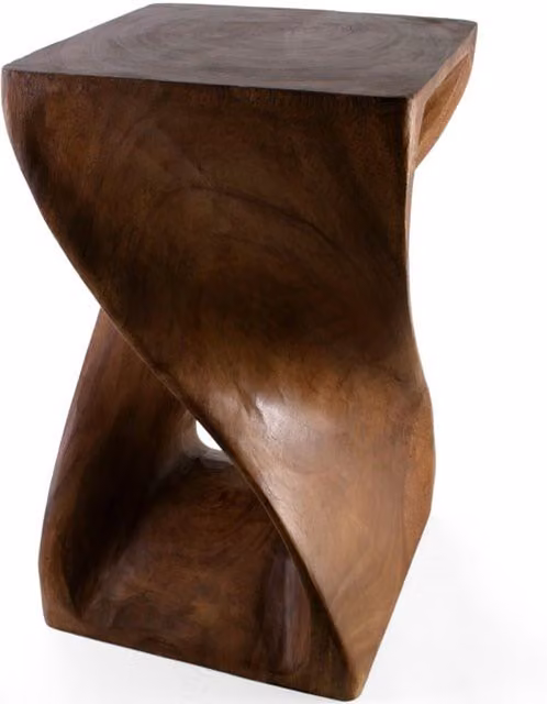 KDMK Honey Twist Hand Carved Acacia Wood Table in Brown