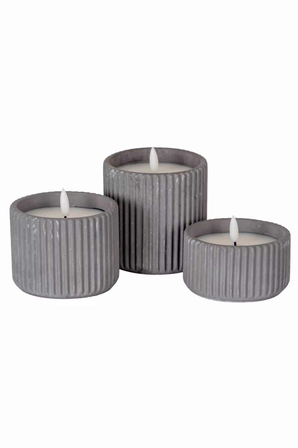 KDMD Luxe Collection Natural Glow Ribbed Small LED Pillar Candle in Grey – 3