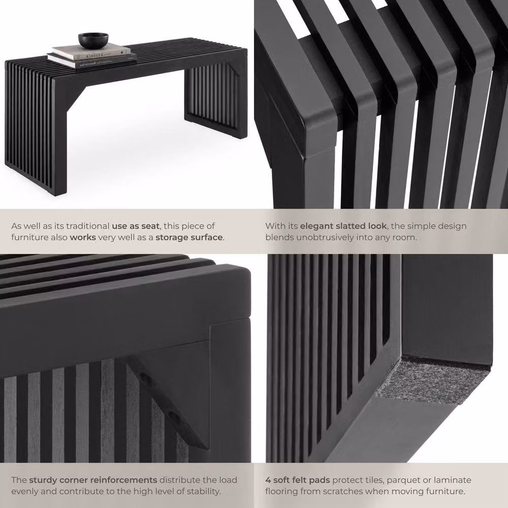 tectake Ribb XL Slatted Stool or Bench in Black with Bamboo Wood Design – 5