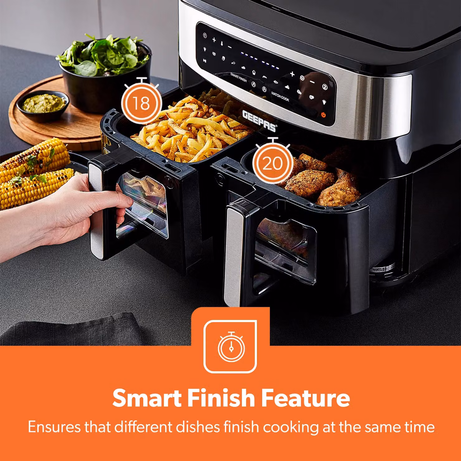 Geepas 9L Dual Zone XL Air Fryer with 10L Drawer Combo, 2500W, Black – 3