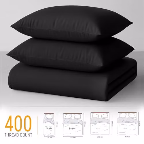 Pamposh Black 400 Thread Count Egyptian Cotton Single Duvet Cover Set, W: 135 cm, H: 200 cm – 4