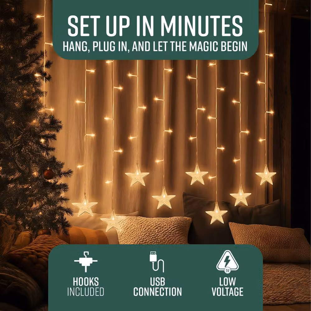 Globrite 104 LED Star Curtain Fairy Lights in Warm White with Remote Control – 2