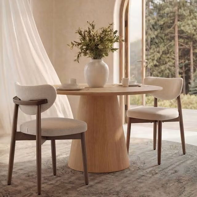 VASAGLE Set of 2 Mid-Century Upholstered Dining Chairs in Beige and Multicolour