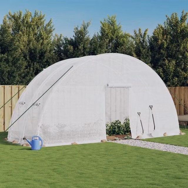 Berkfield Home Freestanding Steel Frame Greenhouse in White, W/D/H: 600 x 200 x 285 cm