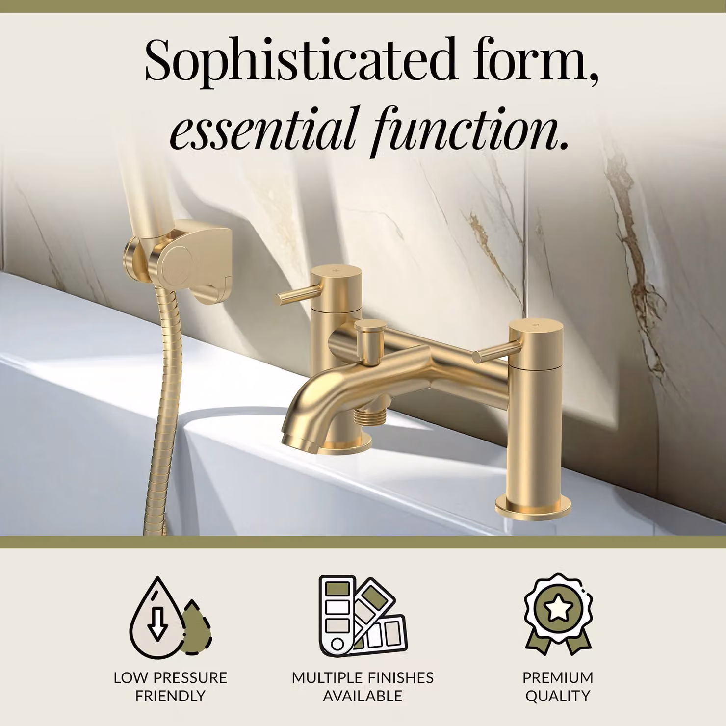 Balterley Round Single Lever Bath Shower Mixer Tap with Shower Kit in Brushed Brass – 2
