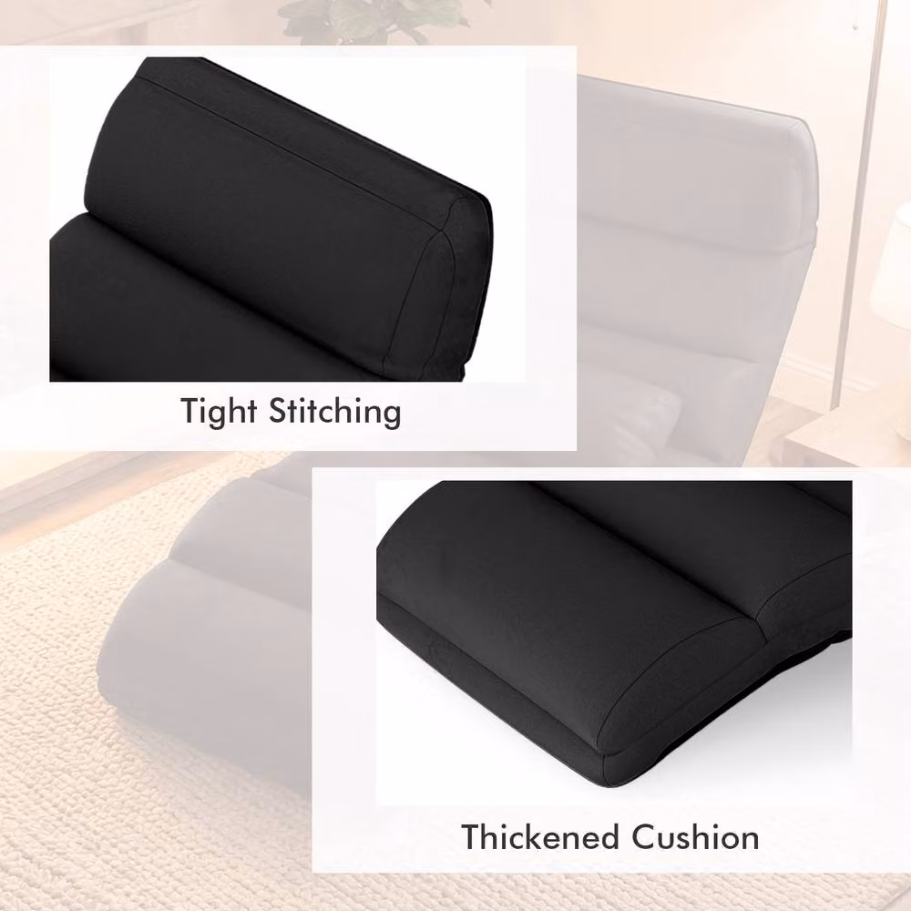 Gymax Black Microfibre Upholstered Floor Chaise Lounge with 5-Position Foldable Gaming Seat and Adjustable Headrest – 8