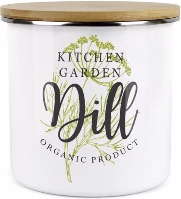 Purely Home Enamel Metal Herbs Storage Canister in White and Green