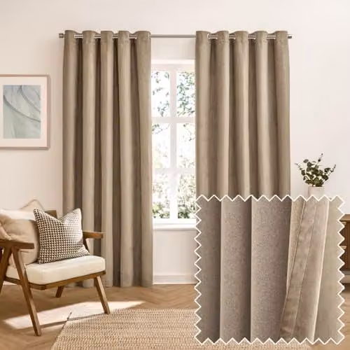 Riva Home Verso Blackout Eyelet Curtain Pair in Brown Suede Fabric, W: 168 cm, H: 229 cm – 1