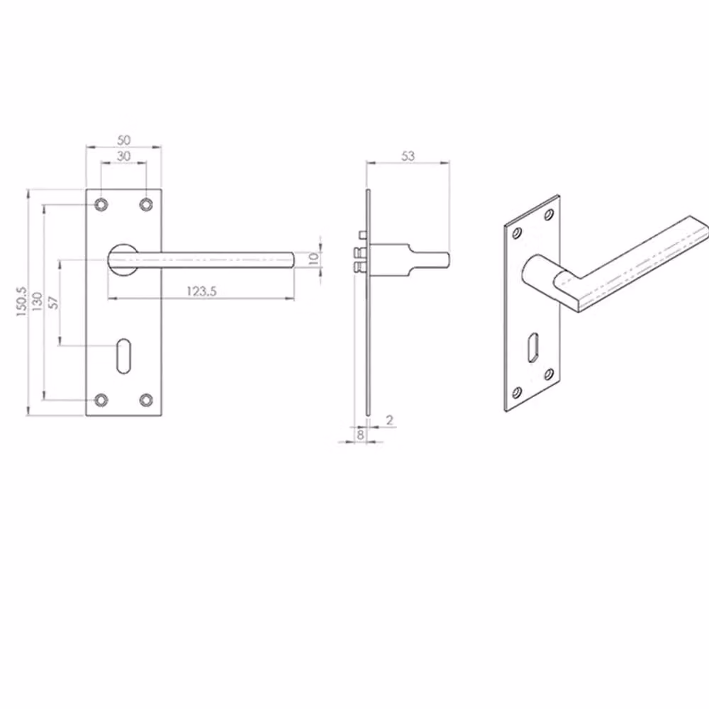 Loops Pair of Straight Bar Handles with Slim Euro Lock Backplate, Matt Bronze, W: 150 mm x H: 50 mm – 2