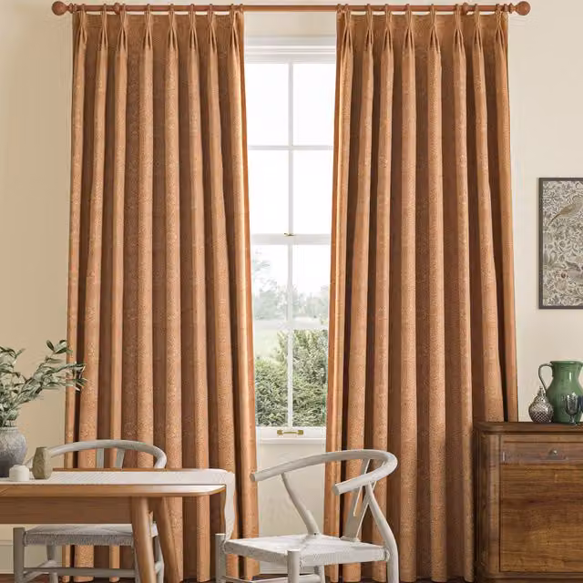 William Morris At Home Marigold Woven Made to Measure Blackout Curtain Panel in Orange Floral Design