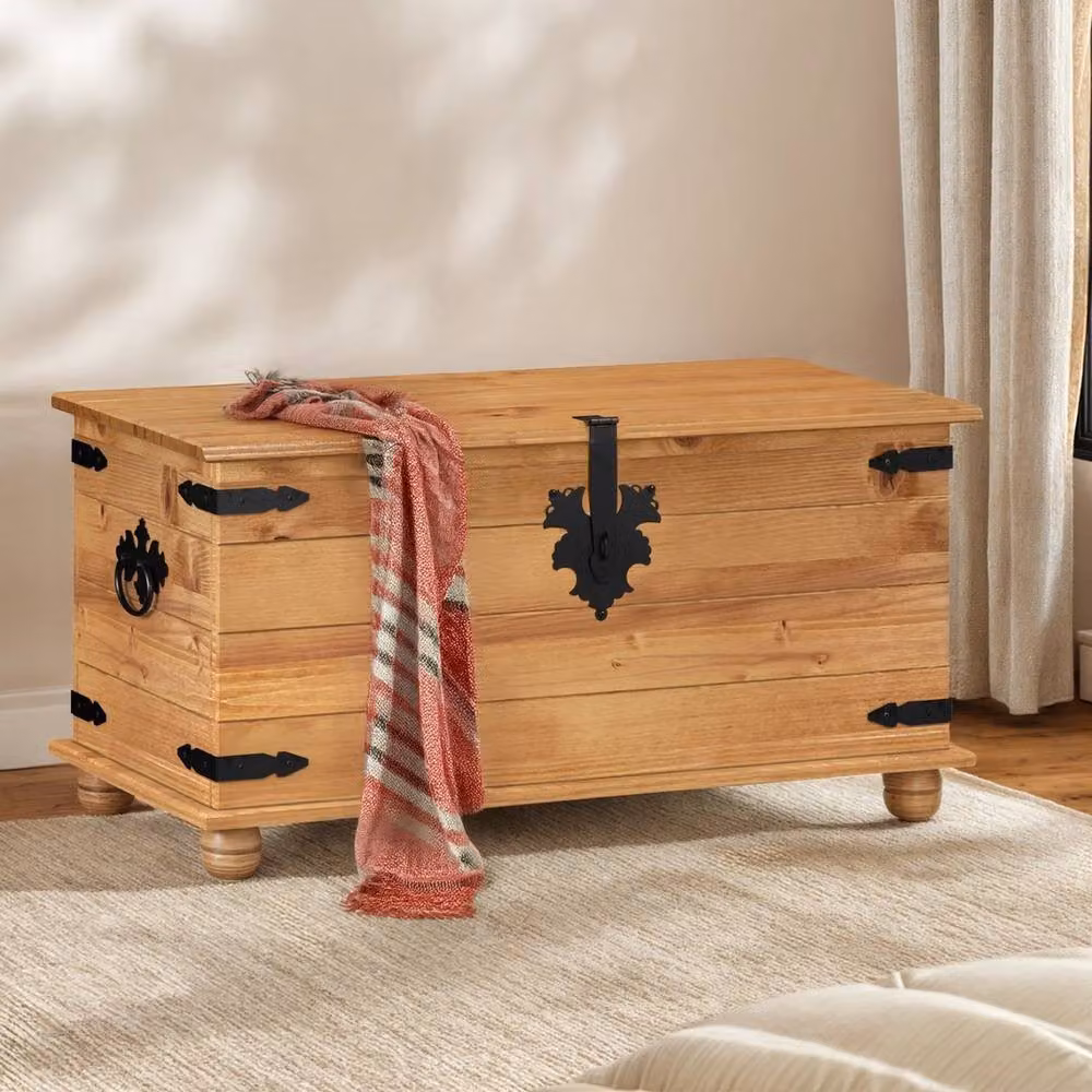 FORGEVIO Solid Wood Blanket Box Storage Toy Trunk Ottoman in Natural Pine – 3