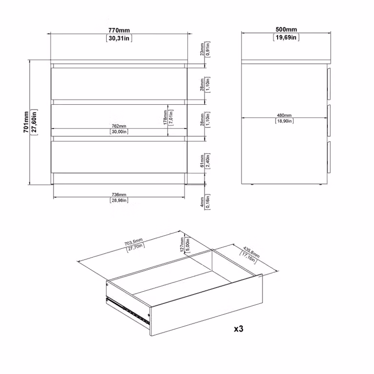 Furniture To Go Naia White Glossy 3 Drawer Chest of Drawers