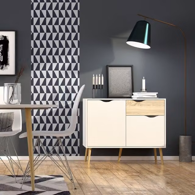 Furniture To Go Oslo Scandinavian Sideboard with 1 Drawer and 2 Doors in White and Oak