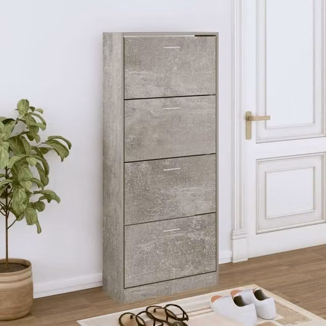 Berkfield Home Concrete Grey Shoe Cabinet with Tilting Compartments, W: 63 cm, D: 24 cm, H: 147 cm – 1
