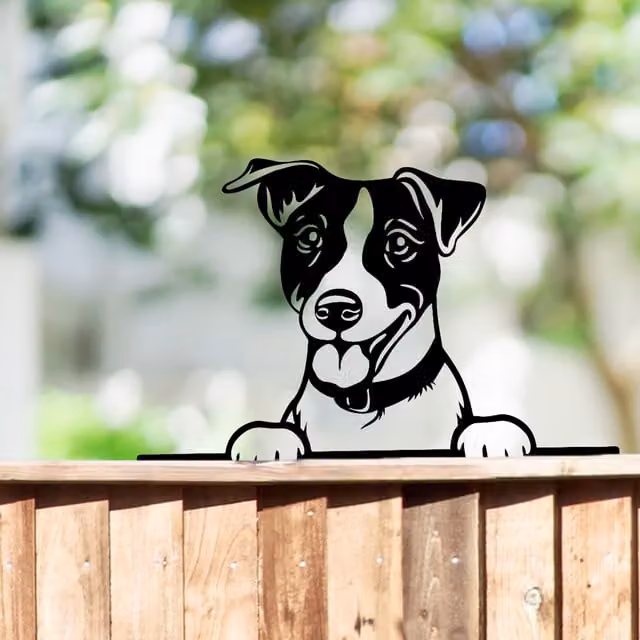 Betley Butterfly Peeking Jack Russell Dog Silhouette Fence Topper in Black