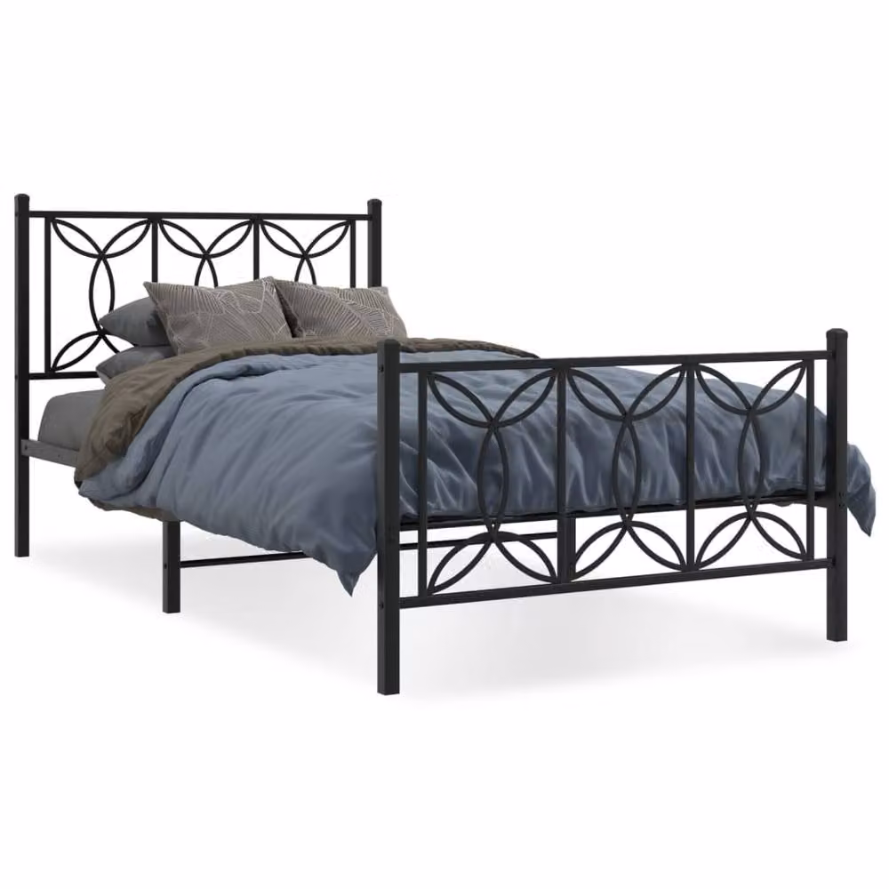 Berkfield Home Metal Bed Frame with Footboard, Black, W/D/H: 100 x 200 cm – 2