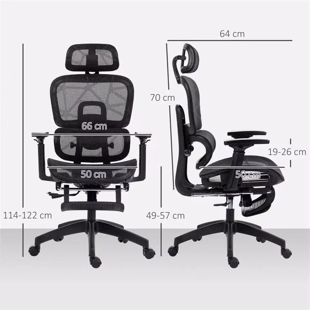 KORVIXA Ergonomic Swivel Office Chair with Headrest and Armrests in Black Fabric – 2