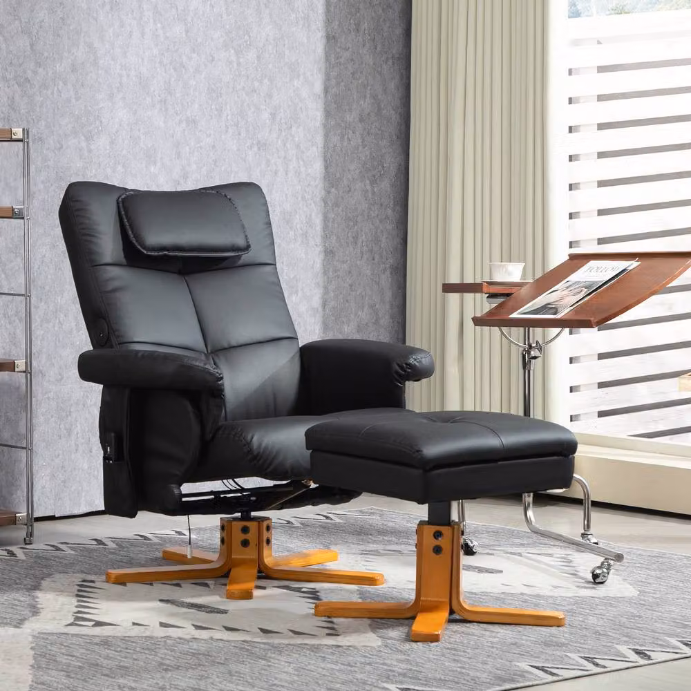 STILVORA Modern Motorised Massage Recliner with Storage Ottoman and USB-C in Black Synthetic Leather – 2