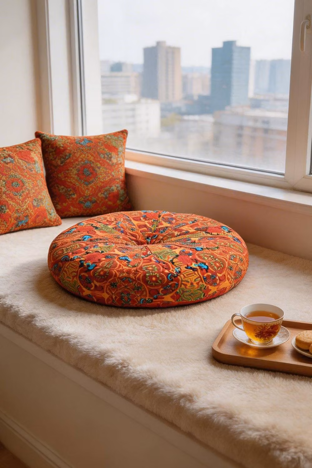 Living and Home Bohemian Style Round Tatami Floor Seat Cushion in Orange – 4
