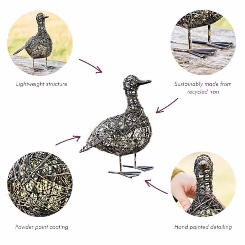Paper High Kriti the Small Flapping Duck Metal Wire Garden Ornament in Bronze – 2