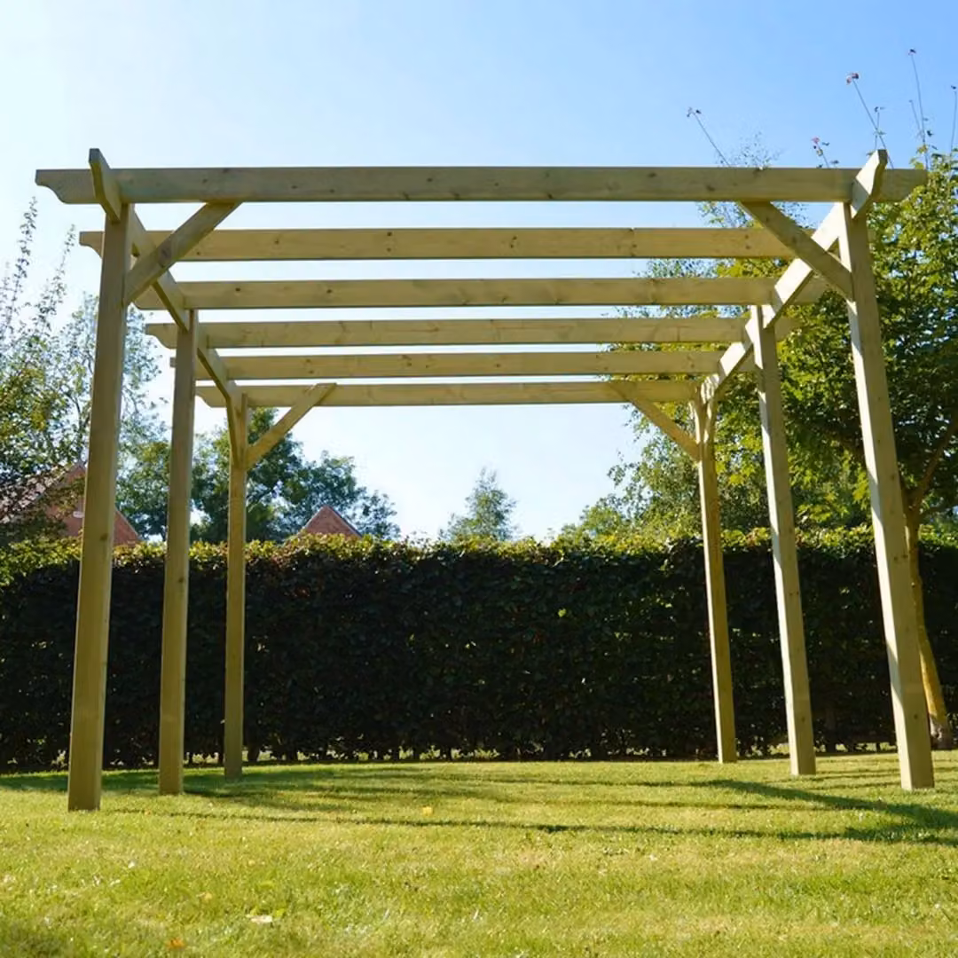 Rutland County Garden Furniture Ltd 6 Post Garden Pergola in Rustic Brown and Light Green, Wood and Galvanised Steel, W: 660 cm, D: 180 cm, H: 270 cm – 3