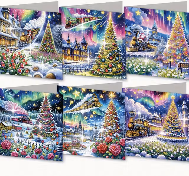 Syntego Pack of 6 Northern Lights Scene Diamond Art Cards for Adults, Multicolour