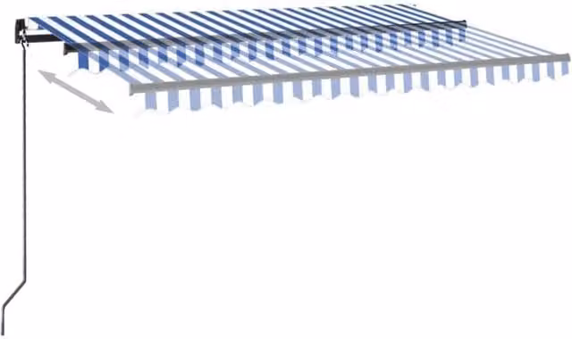 Berkfield Home Manual Retractable Folding Arm Awning with LED, Blue and White Striped, W: 400 cm, D: 300 cm – 1