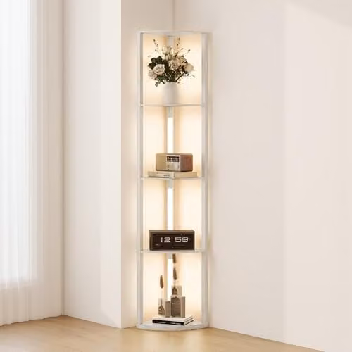 HOMCOM Dimmable LED Floor Lamp with Warm White Light in White and Wood Finish
